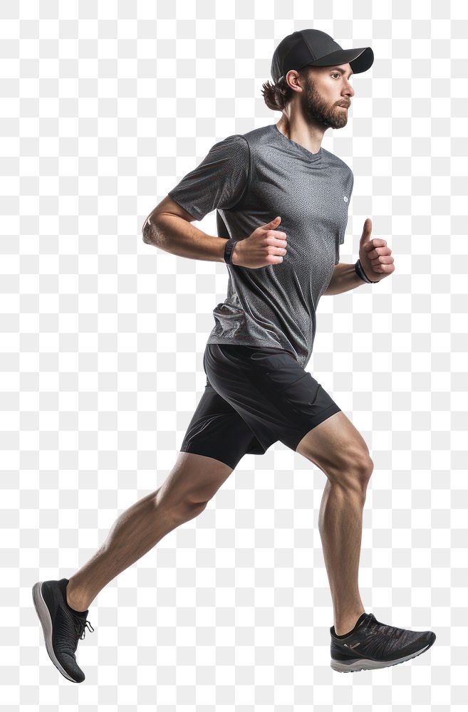 PNG  Caucasian runner running footwear jogging shorts. AI generated Image by rawpixel.
