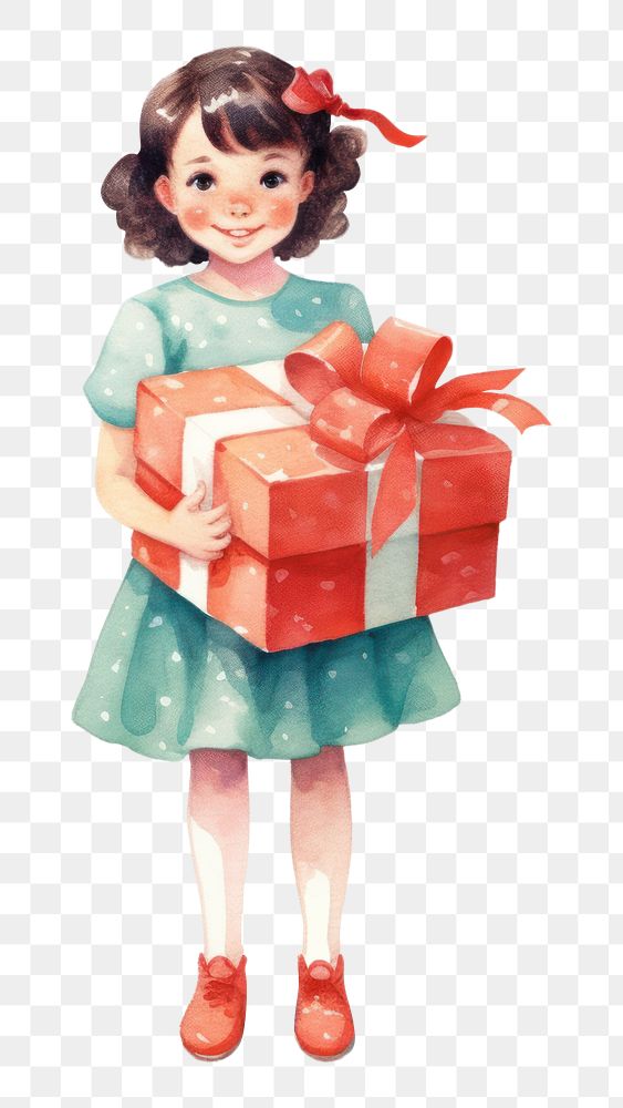 PNG Happy girl holding christmas gift white background celebration creativity. AI generated Image by rawpixel.