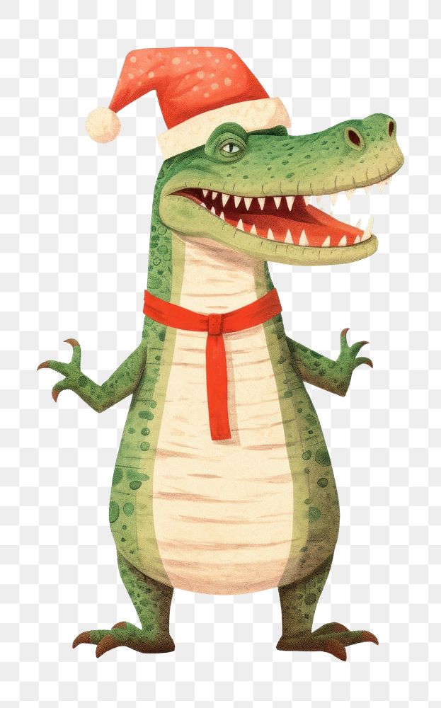 PNG Happy crocodile celebrating Christmas wearing Santa hat christmas drawing animal. AI generated Image by rawpixel.