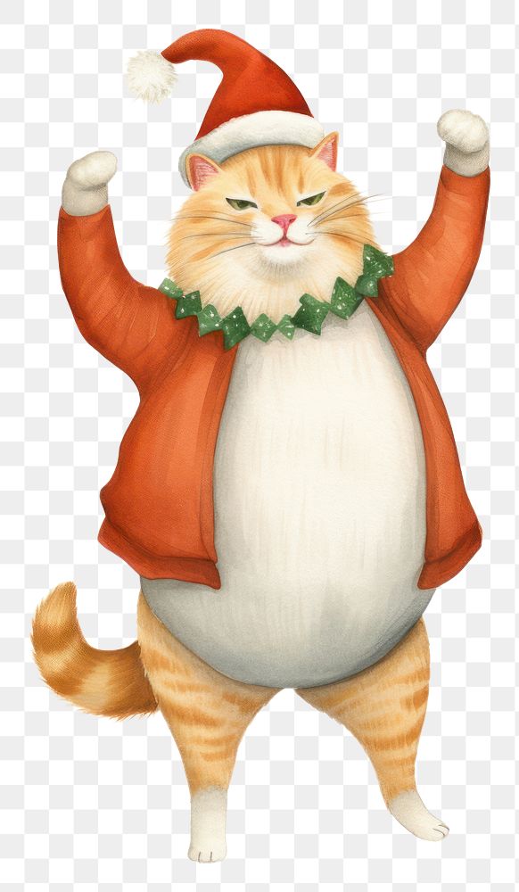 PNG Orange cat dancing pet christmas figurine. AI generated Image by rawpixel.