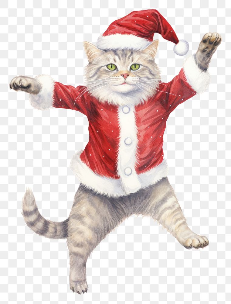 PNG Cat dancing pet christmas drawing. AI generated Image by rawpixel.