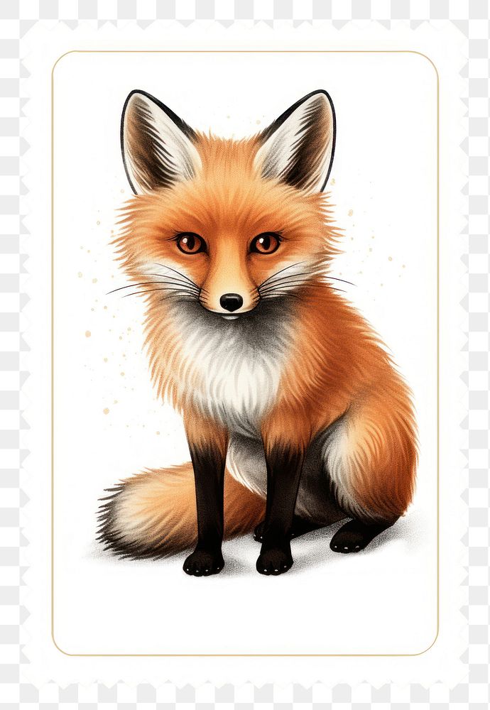 PNG Cute fox graphic animal mammal postage stamp. AI generated Image by rawpixel.