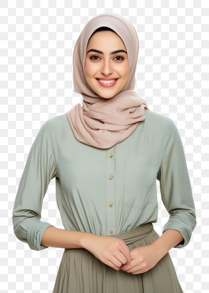 PNG  Smiling middle eastern woman blouse scarf white background. AI generated Image by rawpixel.