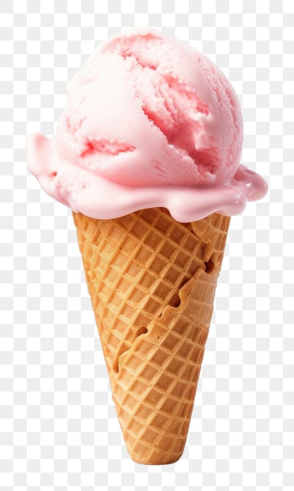 PNG  Strawberry ice cream cone dessert food white background. AI generated Image by rawpixel.