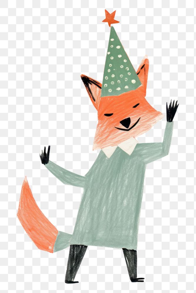 PNG Fox celebrating Christmas art drawing animal. AI generated Image by rawpixel.