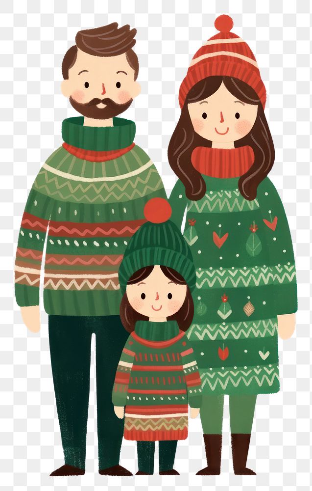 PNG  Christmas a family wearing different christmas sweater parent white background togetherness. AI generated Image by…