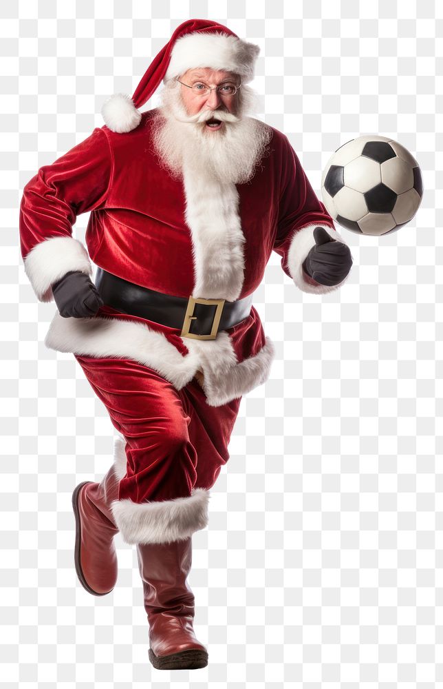 PNG  Santa Claus playing soccer football costume sports. AI generated Image by rawpixel.