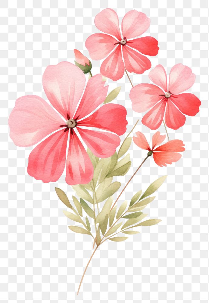 PNG red flower, plants watercolor element, transparent background