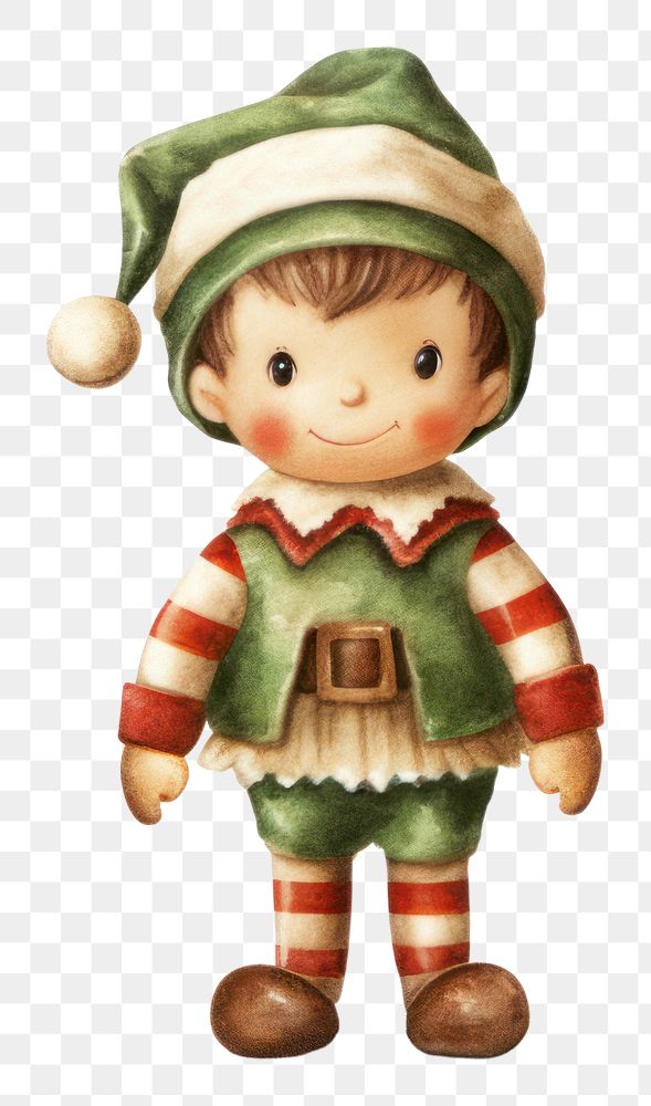PNG Christmas elf stuff toy figurine doll white background. AI generated Image by rawpixel.