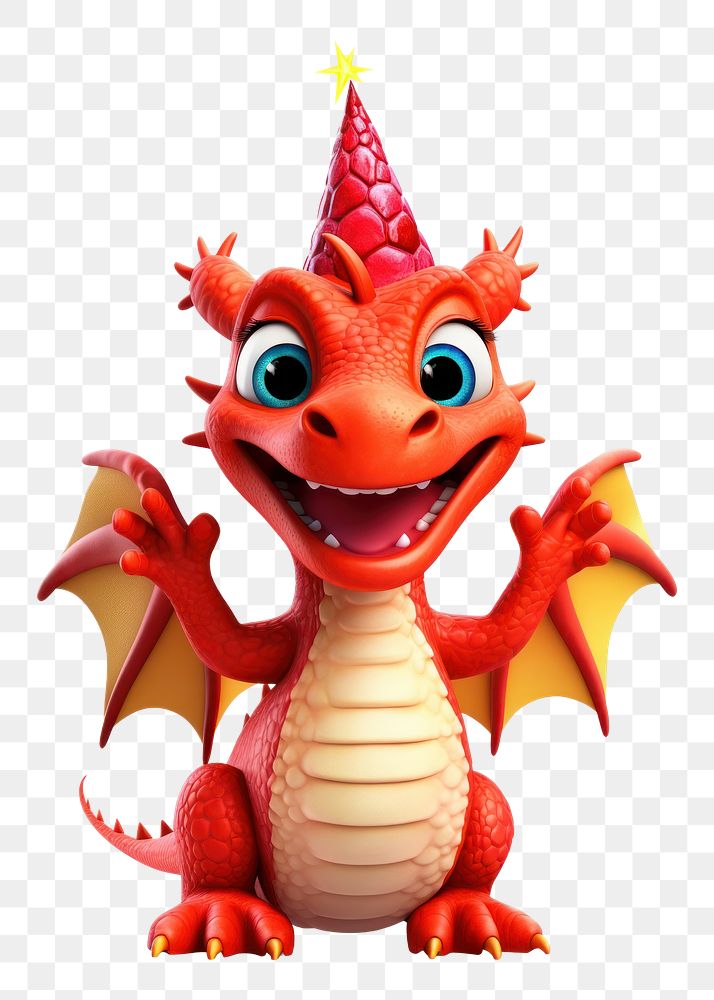PNG A happy cartoon red dragon cute white background representation