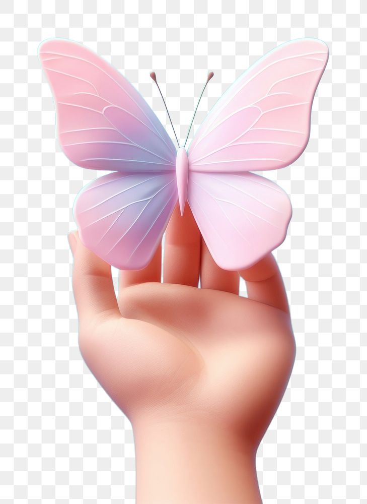 PNG Hand holding a butterfly finger petal art. AI generated Image by rawpixel.