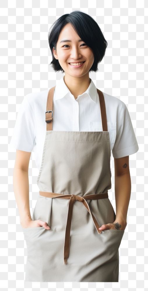PNG  A woman wearing apron adult white background entrepreneur. AI generated Image by rawpixel.