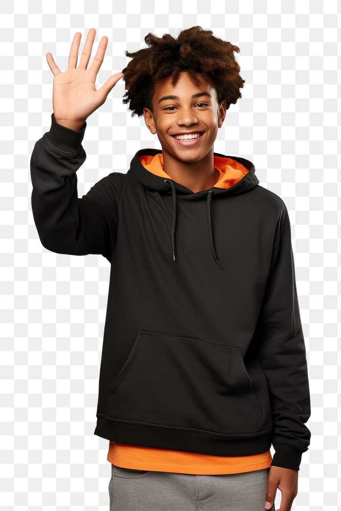 PNG Teenage boy sweatshirt portrait black. AI generated Image by rawpixel.