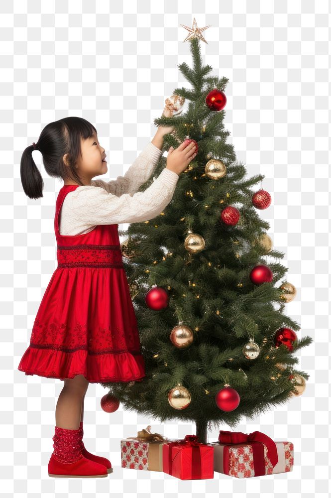 PNG  Christmas tree child plant girl. AI generated Image by rawpixel.
