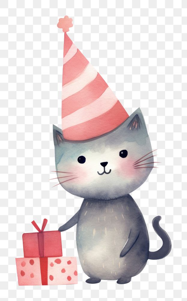 PNG  Cat holding present cute hat art. AI generated Image by rawpixel.