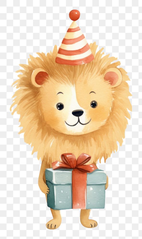 PNG  Lion holding present party cute toy. AI generated Image by rawpixel.
