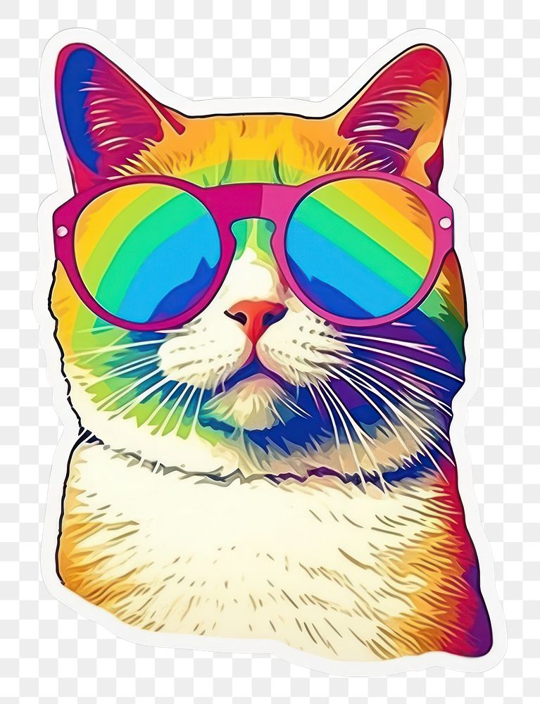 PNG  Cat wearing sunglasses art drawing mammal. AI generated Image by rawpixel.