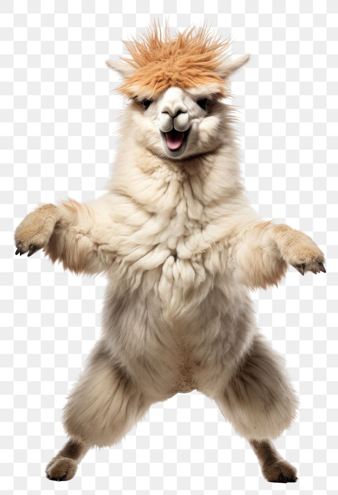 PNG Happy smiling dancing alpaca mammal animal white background. AI generated Image by rawpixel.
