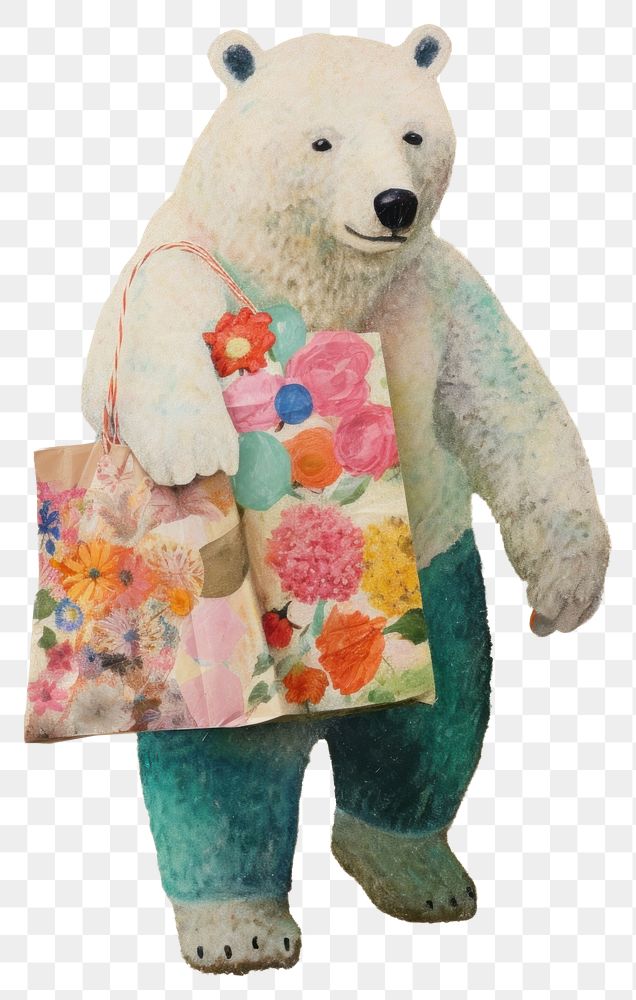 PNG polar bear tote bag, animal paper craft, transparent background