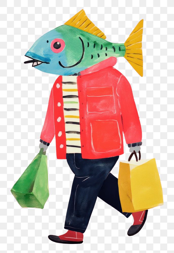 PNG fish shopping, animal paper craft, transparent background