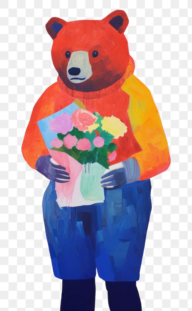 PNG flower bear, animal paper craft, transparent background