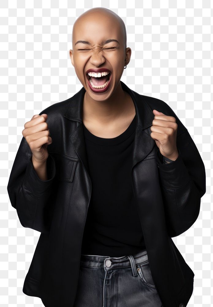 PNG Black Young woman cheerful shouting laughing. AI generated Image by rawpixel.
