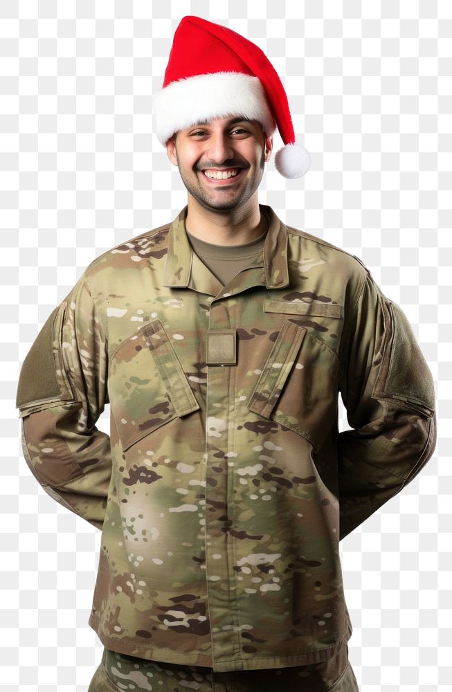 PNG US Soldier wearing a christmas hat soldier military adult. AI generated Image by rawpixel.
