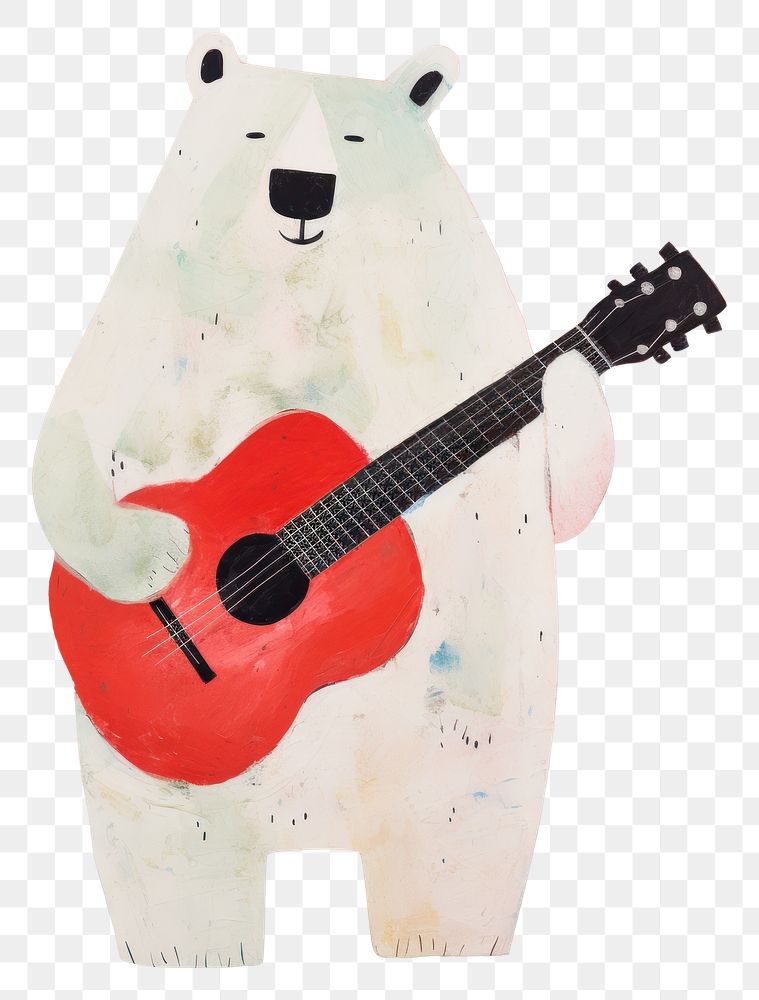 PNG bear playing guitar, animal paper craft, transparent background