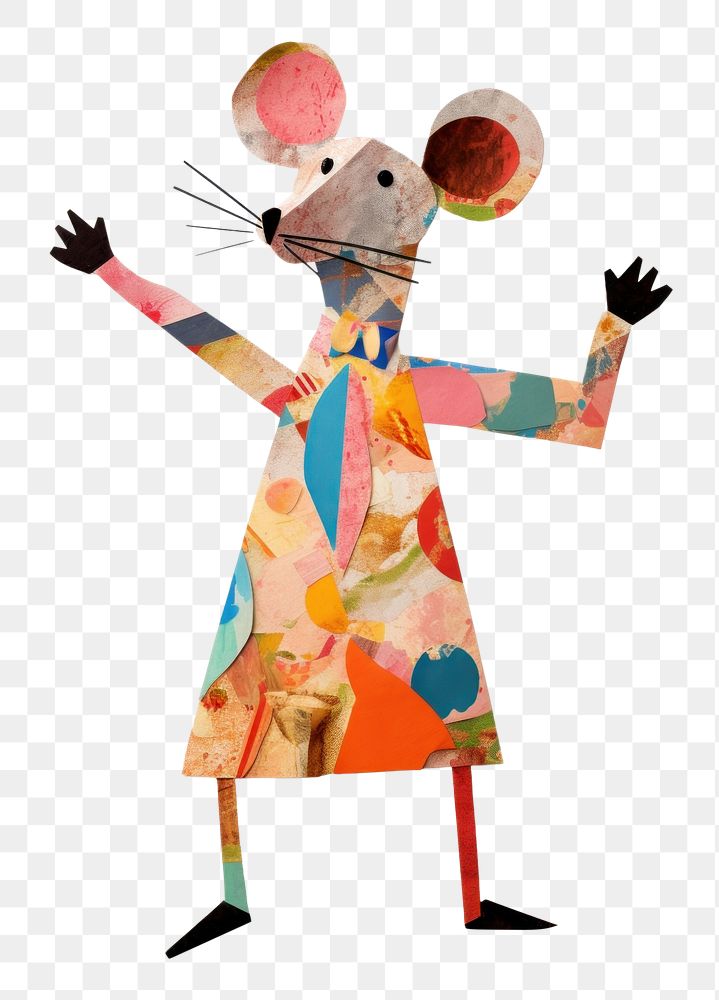 PNG dancing mouse, animal paper craft, transparent background