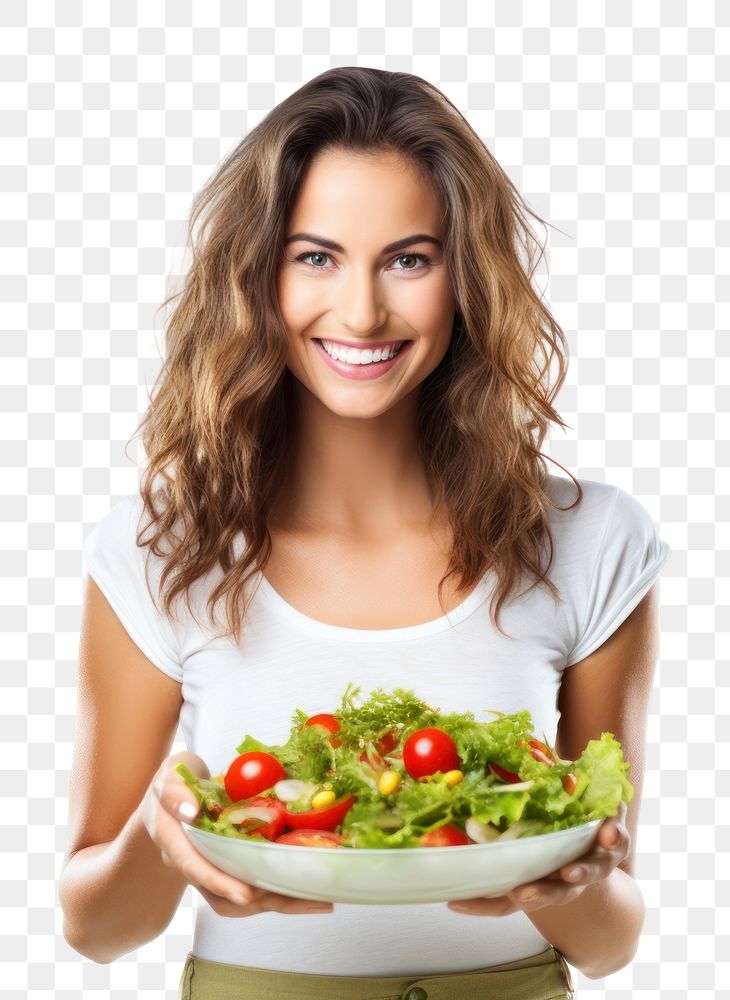 PNG Women eating salad cheerful smiling adult. 