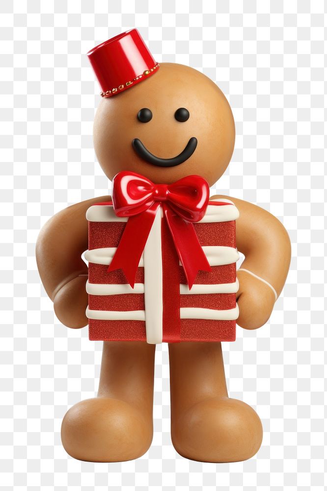 PNG Ginger bread man holding a christmas present snowman food toy. AI generated Image by rawpixel.
