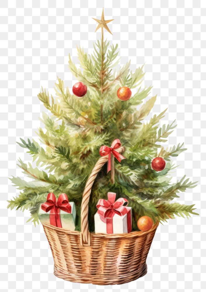 PNG Christmas basket tree white background. AI generated Image by rawpixel.