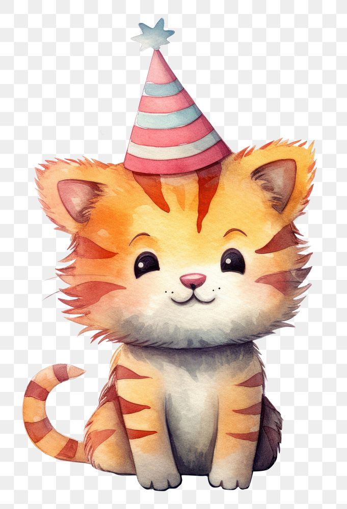 PNG  Baby tiger wearing party hat animal mammal cute. AI generated Image by rawpixel.