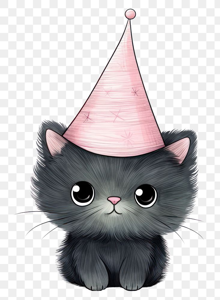 PNG  Cat wearing party hat animal drawing mammal. AI generated Image by rawpixel.