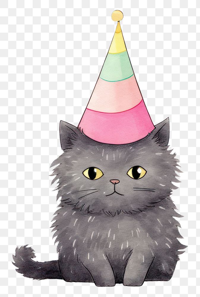 PNG  Cat wearing party hat animal mammal cute. AI generated Image by rawpixel.