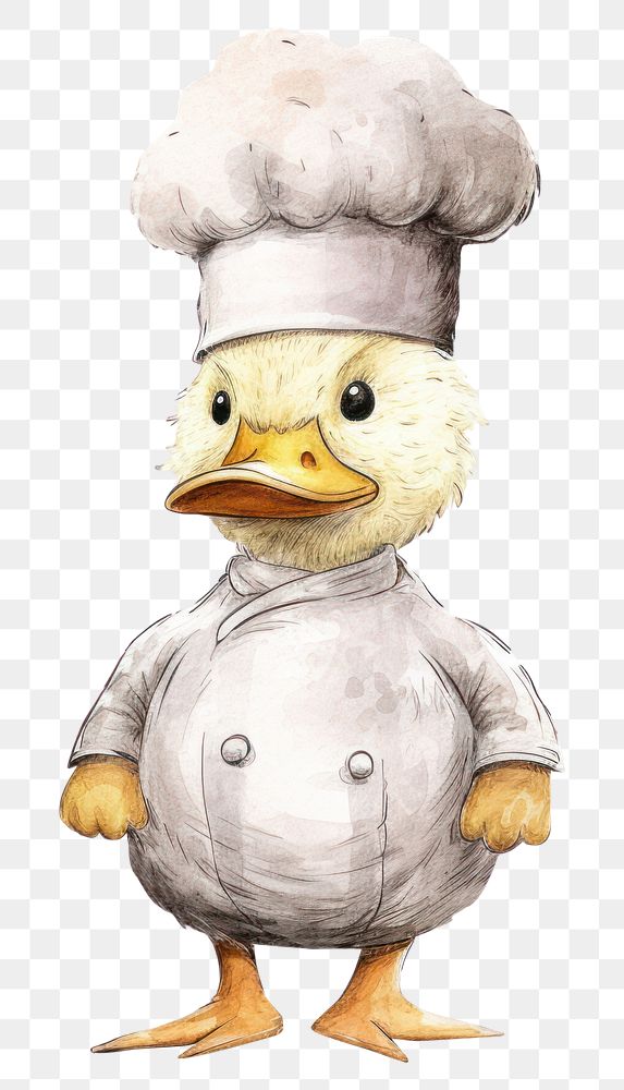 PNG  Duck wearing chef hat drawing sketch animal. AI generated Image by rawpixel.