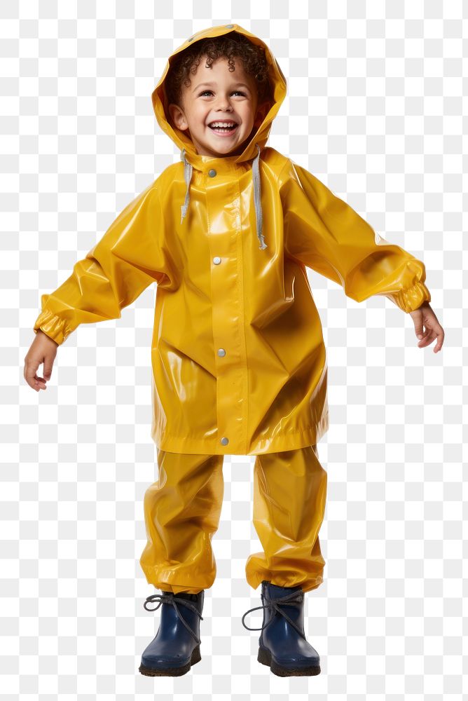 PNG  Boy wearing raining suit raincoat child white background. AI generated Image by rawpixel.