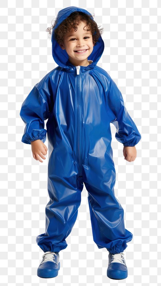 PNG  Kid wearing blue raining suit raincoat child white background. AI generated Image by rawpixel.