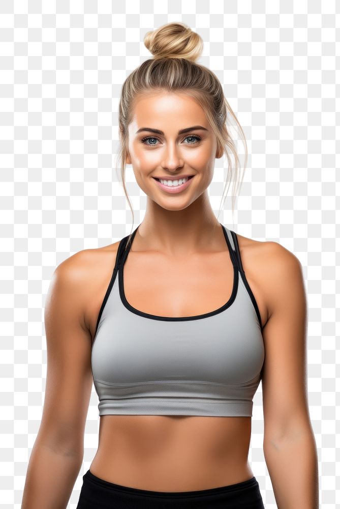 PNG  Fitness woman in sportswear with ponytail swimwear adult determination. AI generated Image by rawpixel.