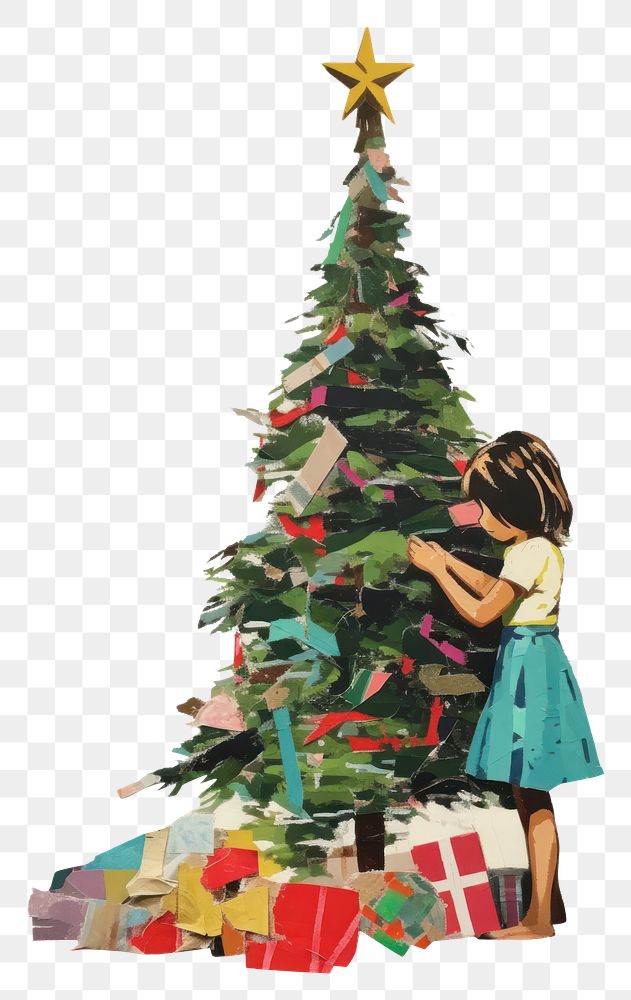 PNG  A girl decorating a christmas tree art anticipation celebration. AI generated Image by rawpixel.