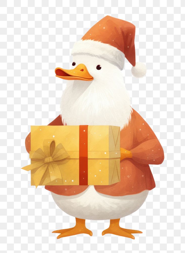 PNG White duck wear santa costume snowman gift bird. AI generated Image by rawpixel.