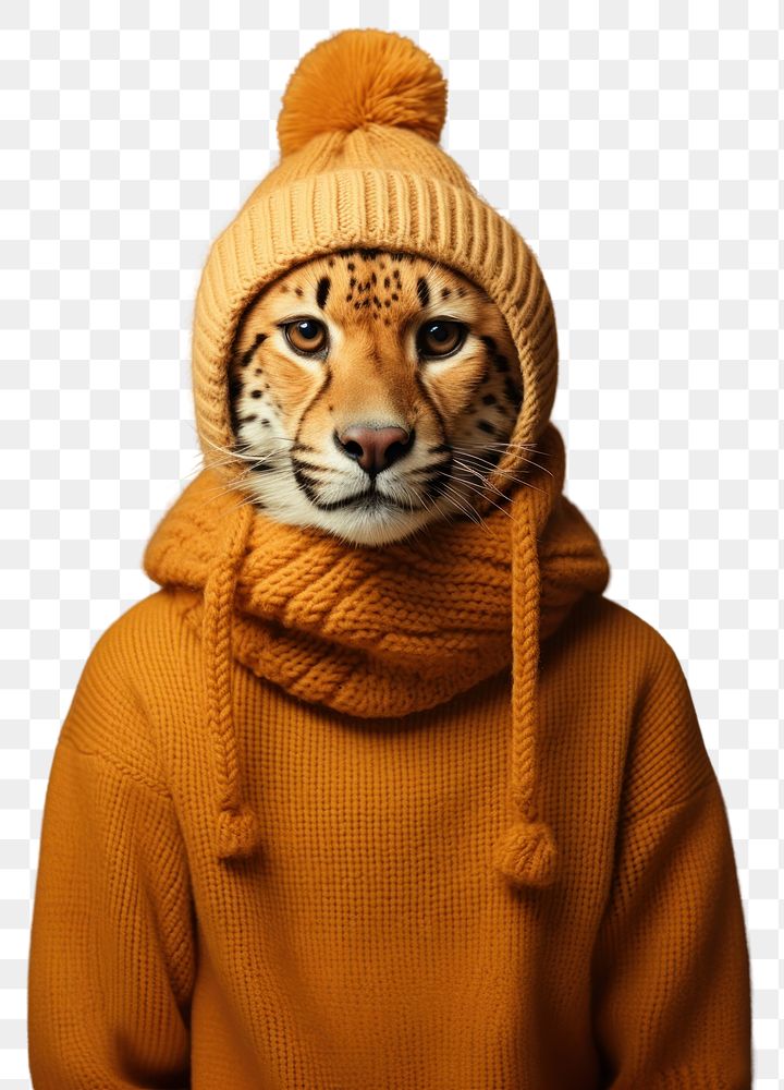 PNG Cheetah in Autumn sweater. AI generated Image by rawpixel.