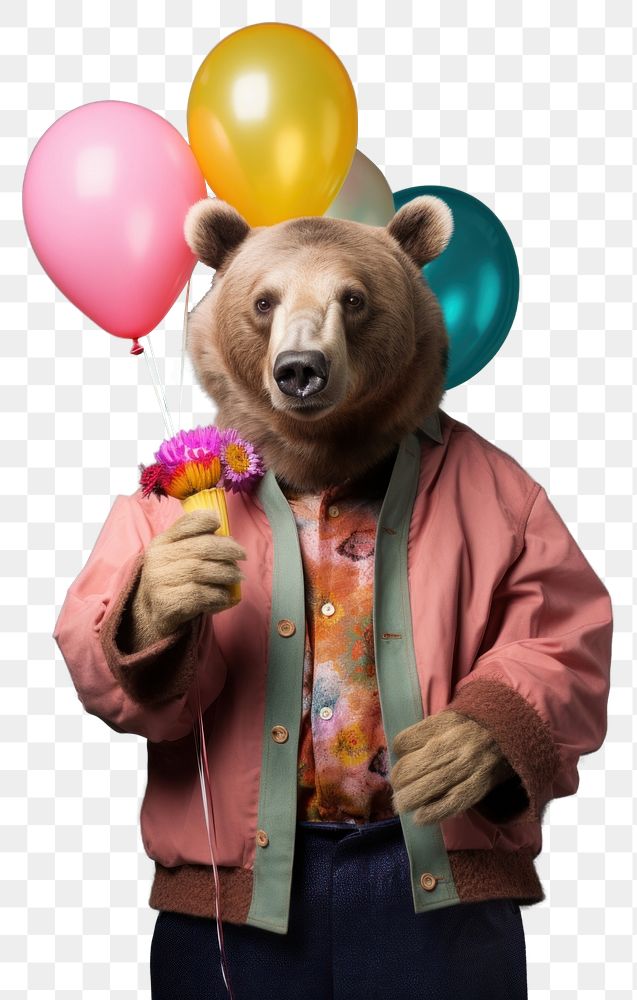 PNG Bear holding balloon. AI generated Image by rawpixel.