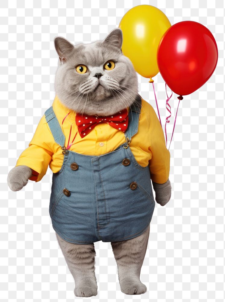 PNG Cat holding birthday balloons. AI generated Image by rawpixel.