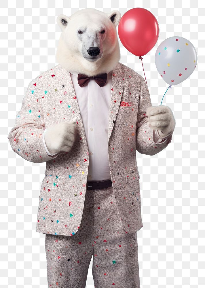 PNG Polar bear holding birthday balloons. AI generated Image by rawpixel.