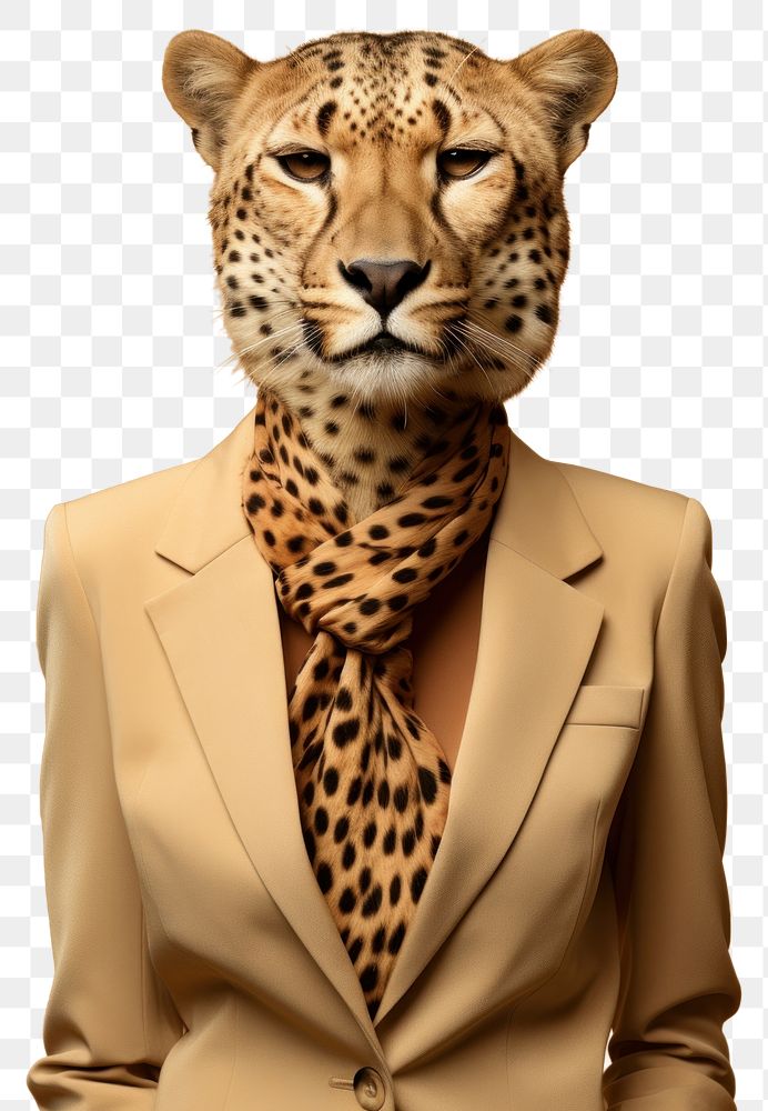 PNG Cheetah wearing suit. AI generated Image by rawpixel.