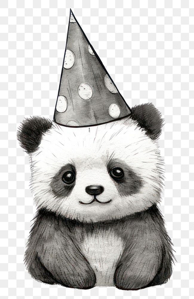 PNG  Panda wearing party hat drawing mammal animal. AI generated Image by rawpixel.