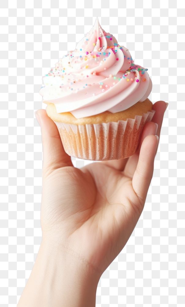 PNG Hand holding birthday cupcake dessert icing food. AI generated Image by rawpixel.