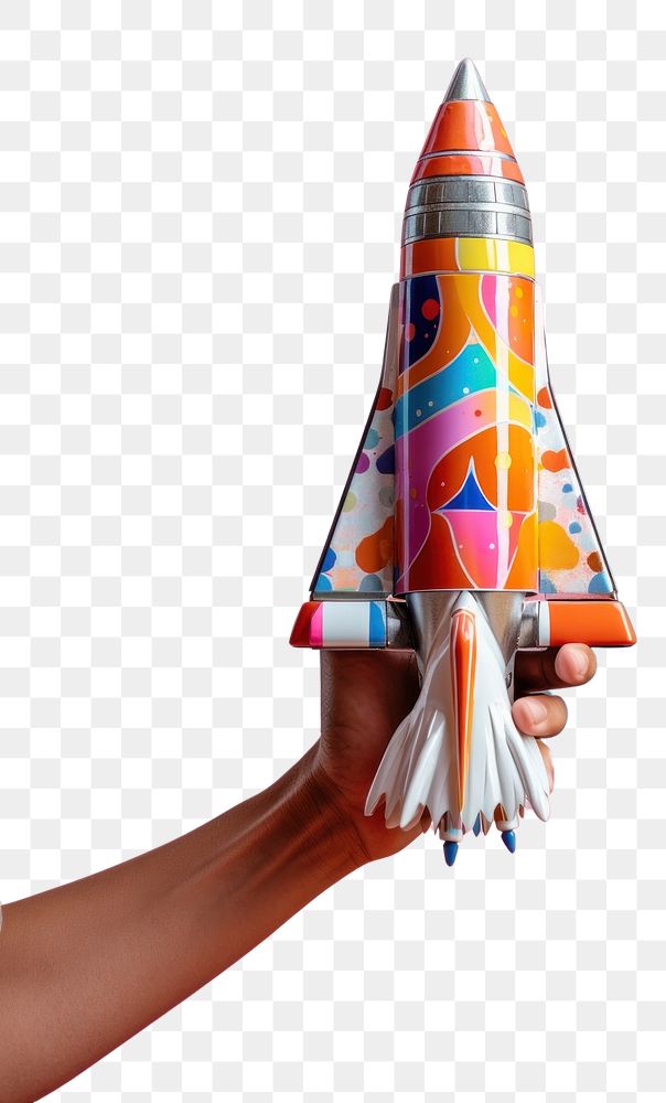 PNG Hand holding a toy rocket celebration spacecraft spaceplane. AI generated Image by rawpixel.