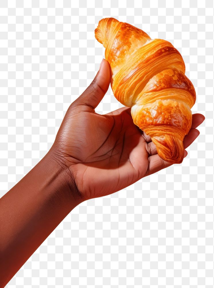 PNG Hand holding a croissant bread food viennoiserie. AI generated Image by rawpixel.